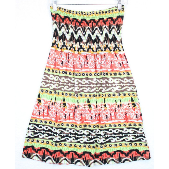 Convertible Maxi Skirt Smock Strapless Tunic Top Women L Multicolor Beachy Boho - Picture 1 of 9